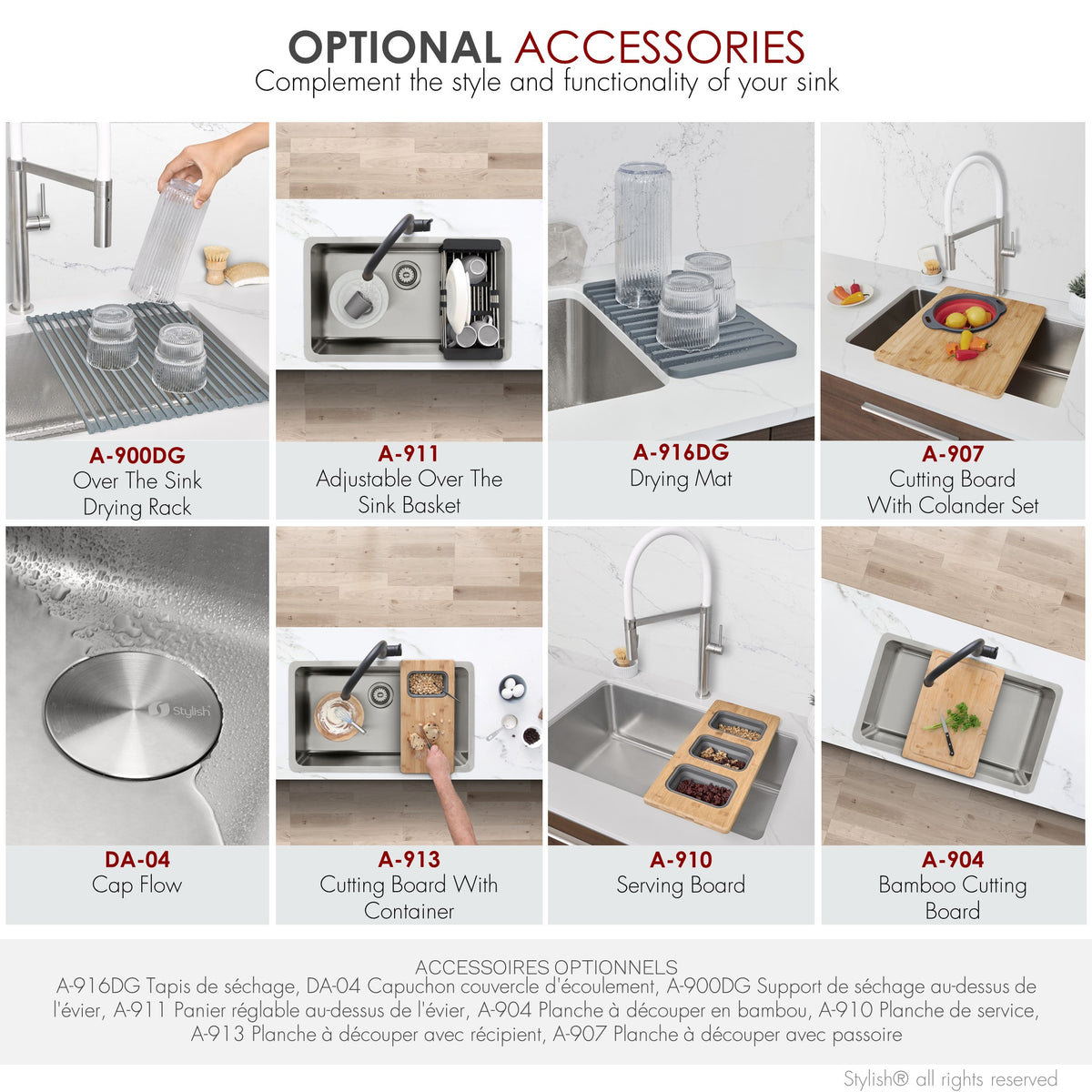Stylish Olite 27" Dual Mount Single Bowl Kitchen Sink 18 Gauge Stainless Steel with Standard Strainer Set of Three S-406T-3