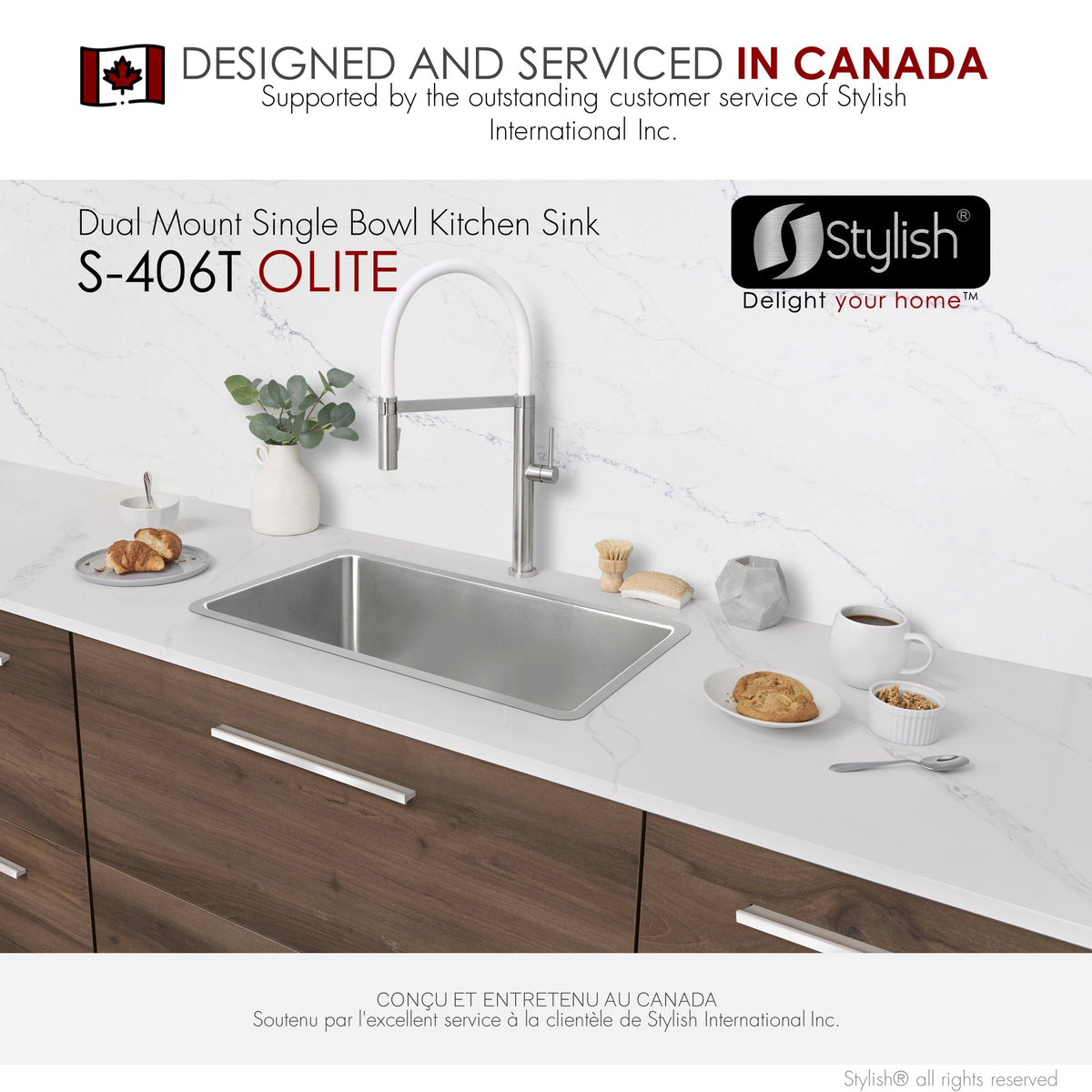 Stylish Olite 27" Dual Mount Single Bowl Kitchen Sink 18 Gauge Stainless Steel with Standard Strainer Set of Three S-406T-3