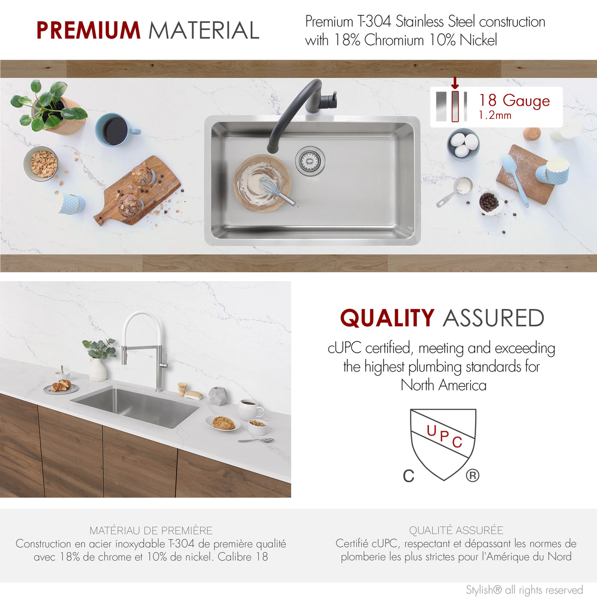 Stylish Malaga 30" Dual Mount Single Bowl Kitchen Sink 18 Gauge Stainless Steel with Standard Strainers Set of Three S-411T-3