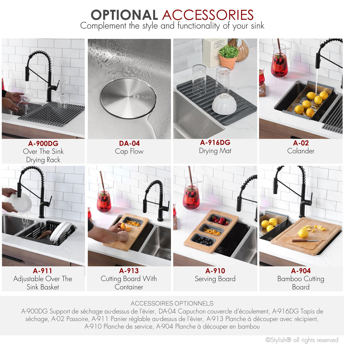 Stylish Avila 29" Dual Mount Double Bowl Kitchen Sink 18 Gauge Stainless Steel with Standard Strainers Set of Three S-414T-3
