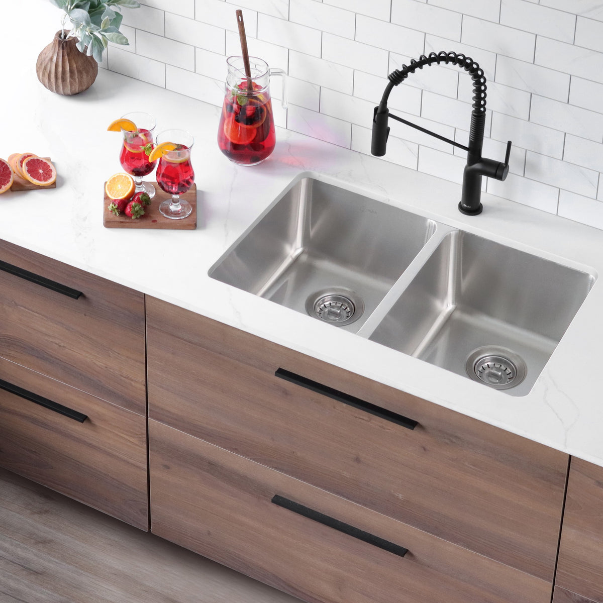 Stylish Avila 29" Dual Mount Double Bowl Kitchen Sink 18 Gauge Stainless Steel with Standard Strainers Set of Three S-414T-3