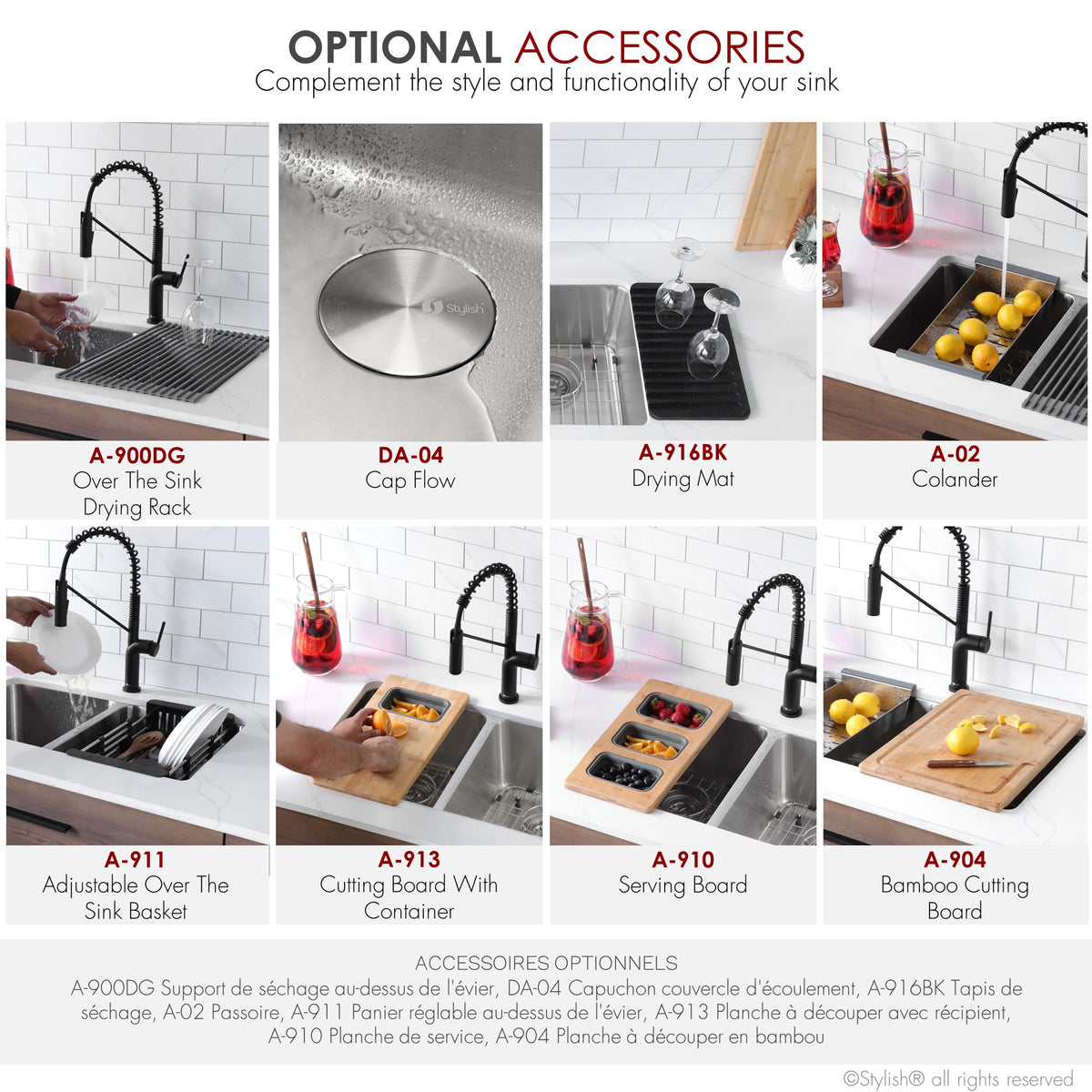 Stylish Avila 29" Dual Mount Double Bowl Kitchen Sink 18 Gauge Stainless Steel with Grids and Standard Strainers Set of Three S-414TG-3