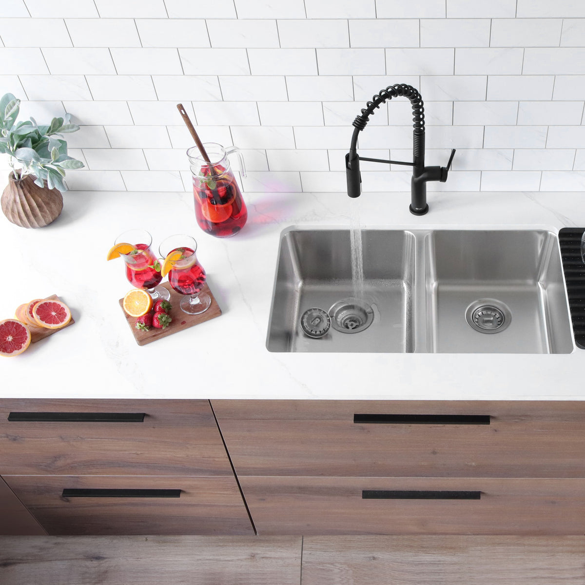 Stylish Avila 29" Dual Mount Double Bowl Kitchen Sink 18 Gauge Stainless Steel with Standard Strainers Set of Three S-414T-3