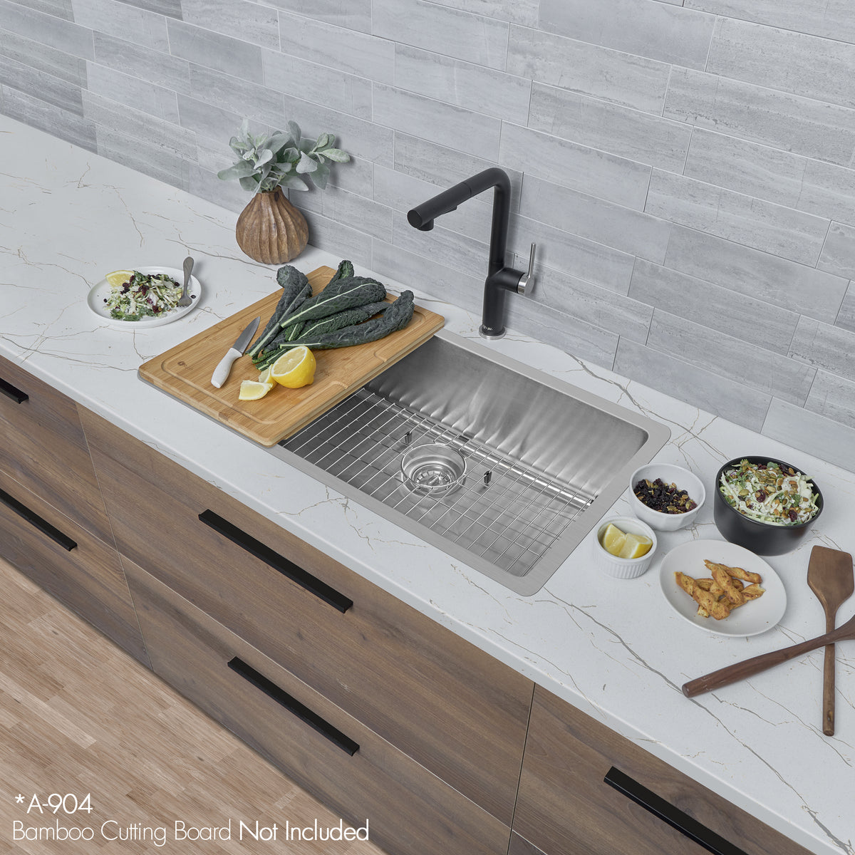 Stylish Valencia 31" Dual Mount Single Bowl Kitchen Sink 16 Gauge Stainless Steel with Grid and Standard Strainer Set of Three S-402G-3