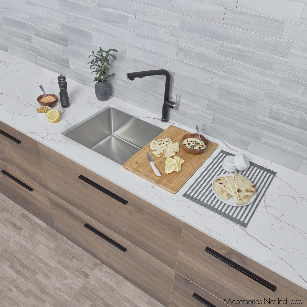 Stylish Valencia 31" Dual Mount Single Bowl Kitchen Sink 16 Gauge Stainless Steel with Standard Strainer Set of Three S-402-3
