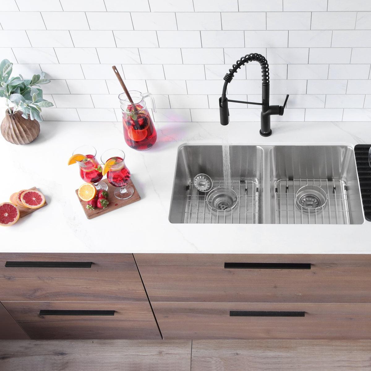Stylish Avila 29" Dual Mount Double Bowl Kitchen Sink 18 Gauge Stainless Steel with Grids and Standard Strainers Set of Three S-414TG-3