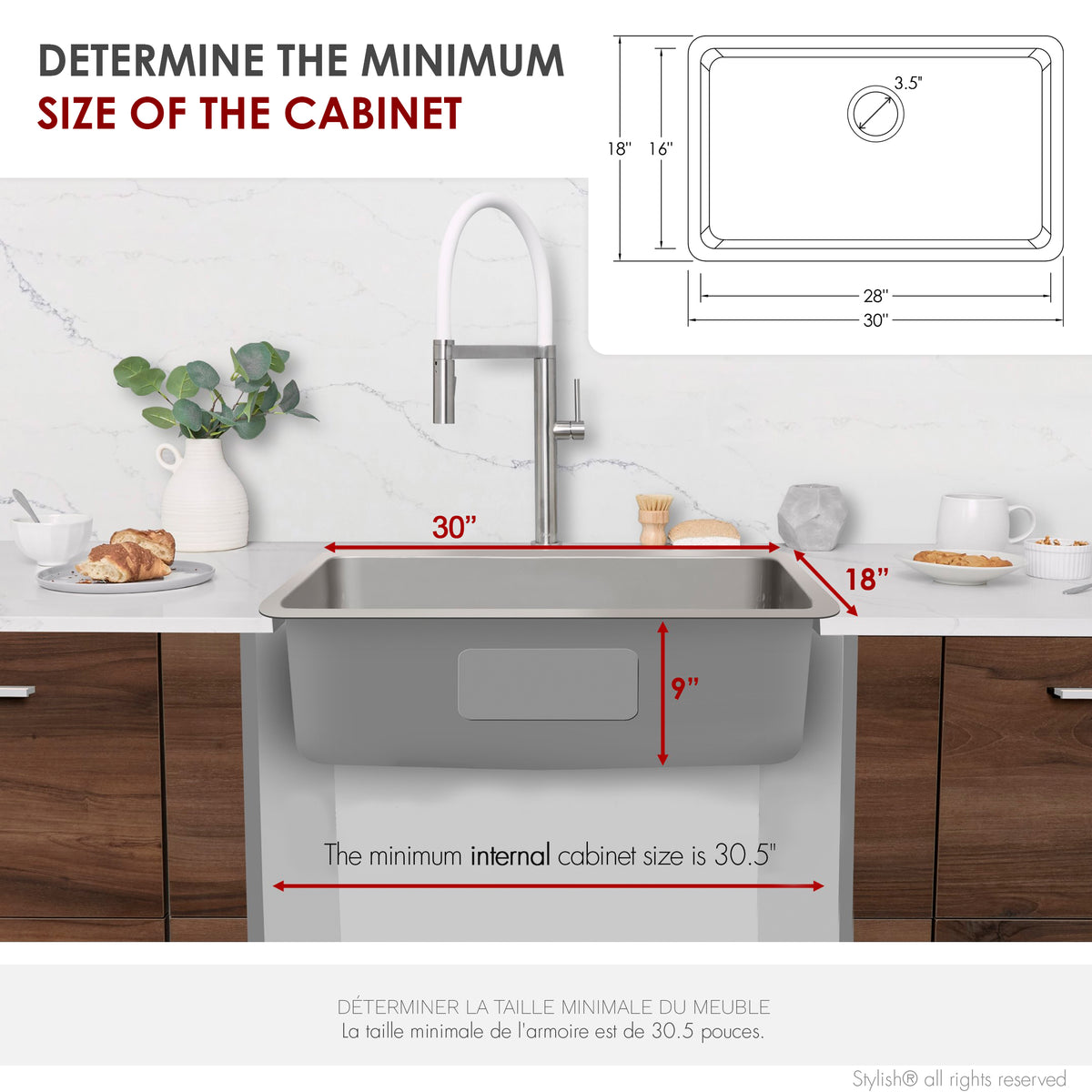 Stylish Malaga 30" Dual Mount Single Bowl Kitchen Sink 18 Gauge Stainless Steel with Standard Strainers Set of Three S-411T-3