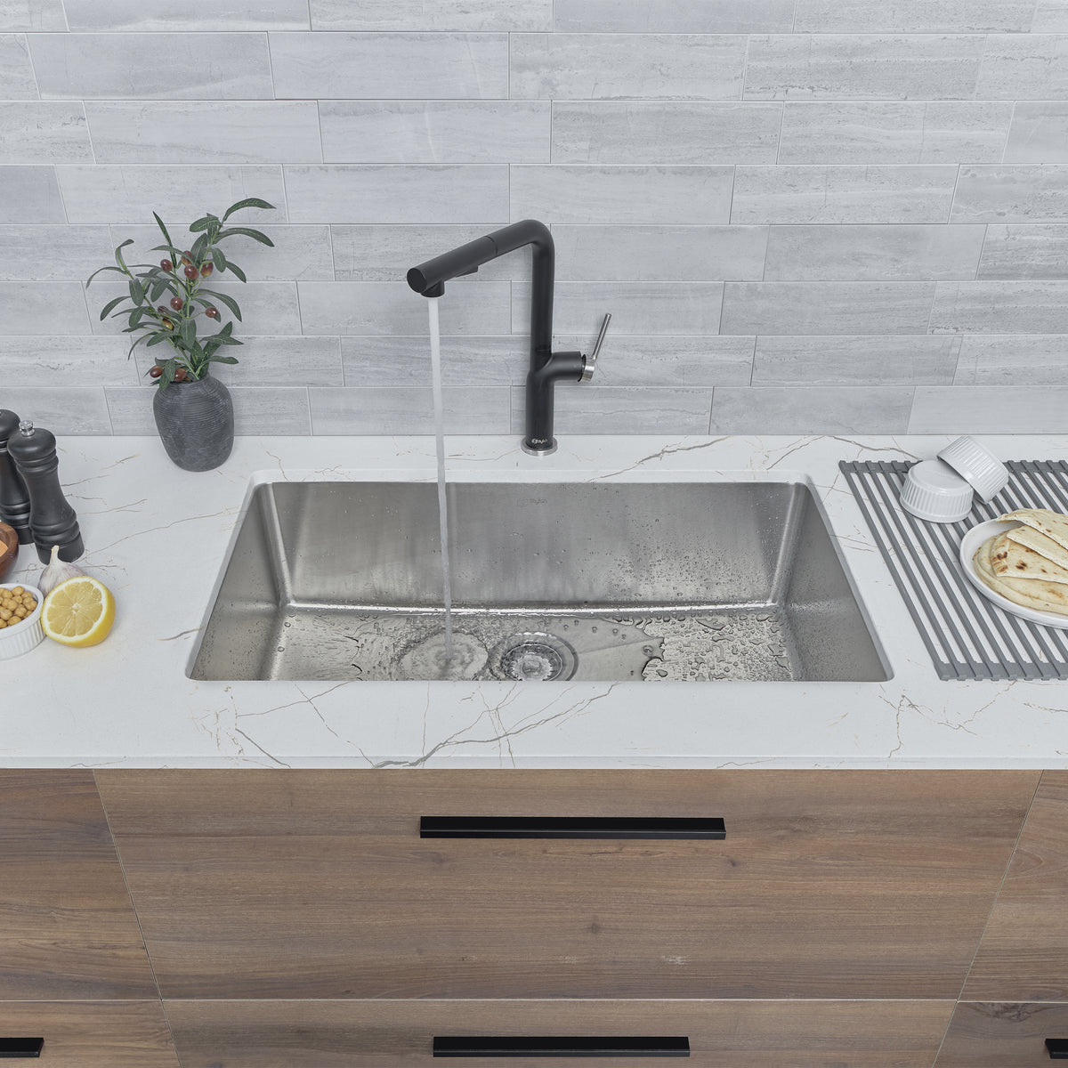 Stylish Valencia 31" Dual Mount Single Bowl Kitchen Sink 16 Gauge Stainless Steel with Standard Strainer Set of Three S-402-3