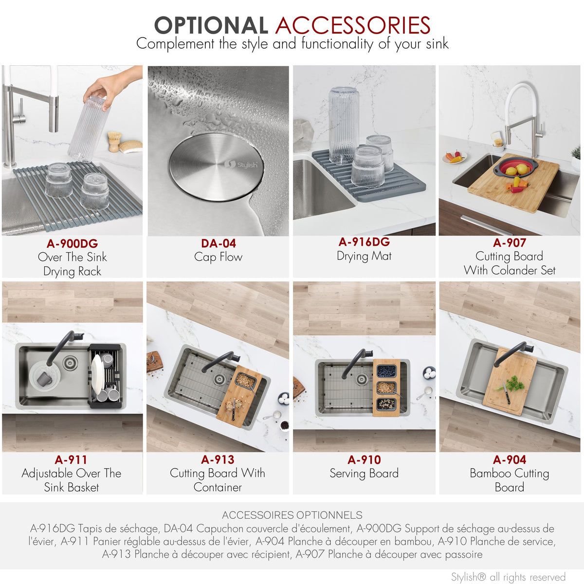 Stylish Olite 27" Dual Mount Single Bowl Kitchen Sink 18 Gauge Stainless Steel with Grid and Standard Strainer Set of Three S-406TG-3