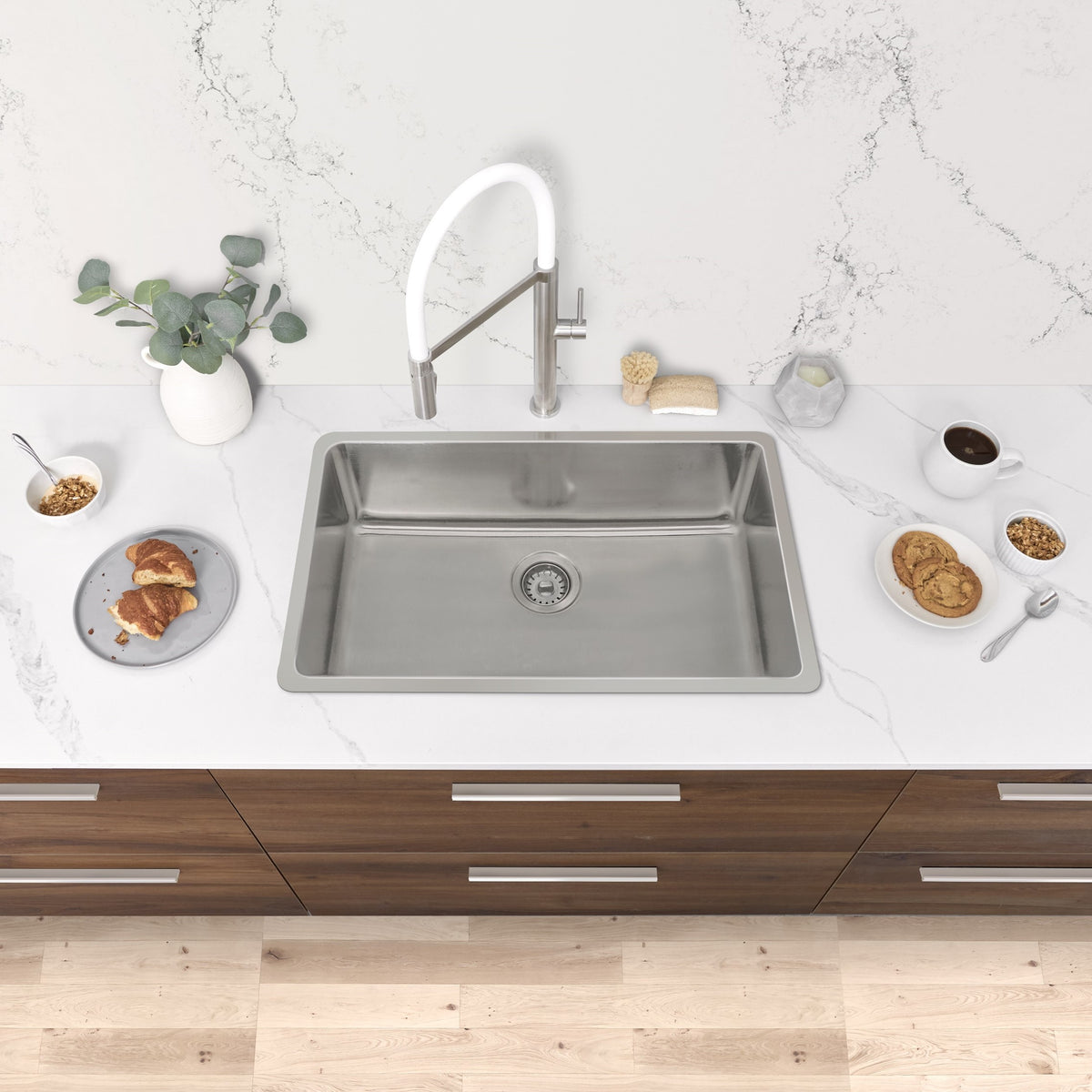 Stylish Olite 27" Dual Mount Single Bowl Kitchen Sink 18 Gauge Stainless Steel with Standard Strainer Set of Three S-406T-3