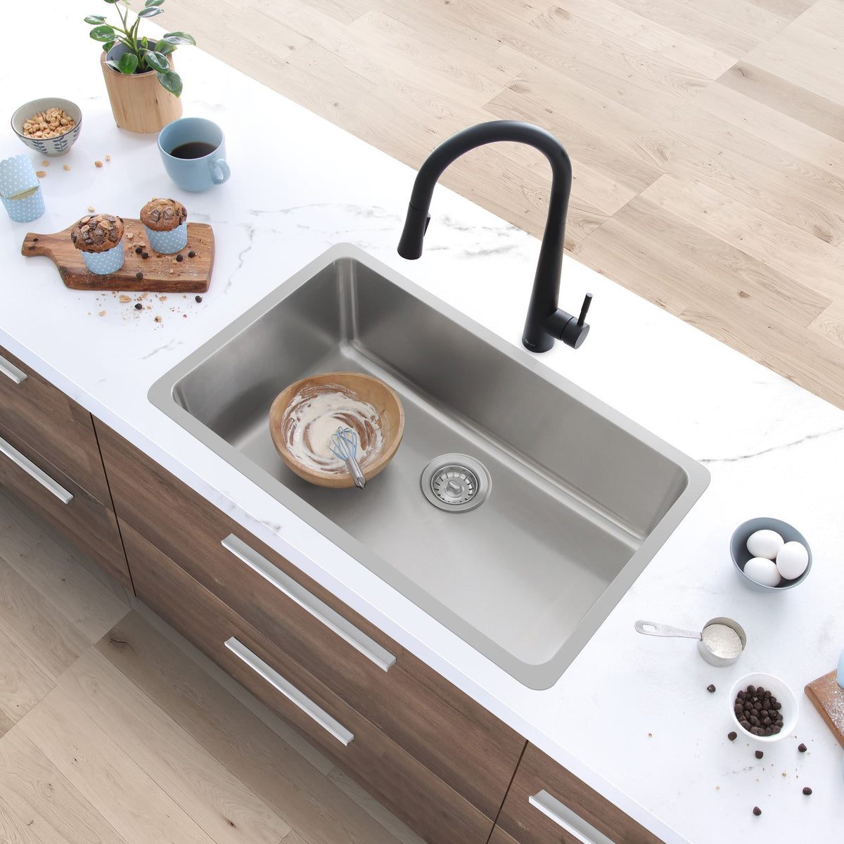 Stylish Olite 27" Dual Mount Single Bowl Kitchen Sink 18 Gauge Stainless Steel with Standard Strainer Set of Three S-406T-3