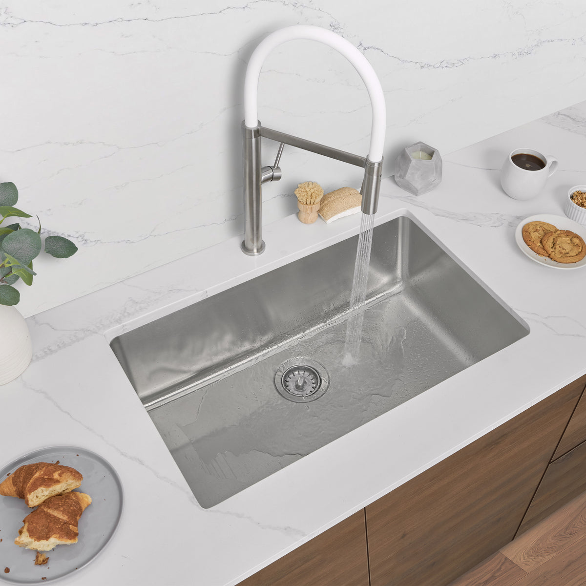 Stylish Malaga 30" Dual Mount Single Bowl Kitchen Sink 18 Gauge Stainless Steel with Standard Strainers Set of Three S-411T-3