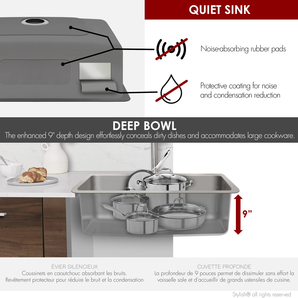 Stylish Malaga 30" Dual Mount Single Bowl Kitchen Sink 18 Gauge Stainless Steel with Standard Strainers Set of Three S-411T-3