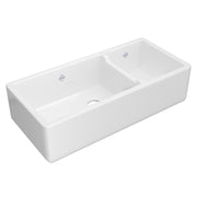 Shaws Lancaster 40" Double Bowl Farmhouse Apron Front Fireclay Kitchen Sink RC4019 - White