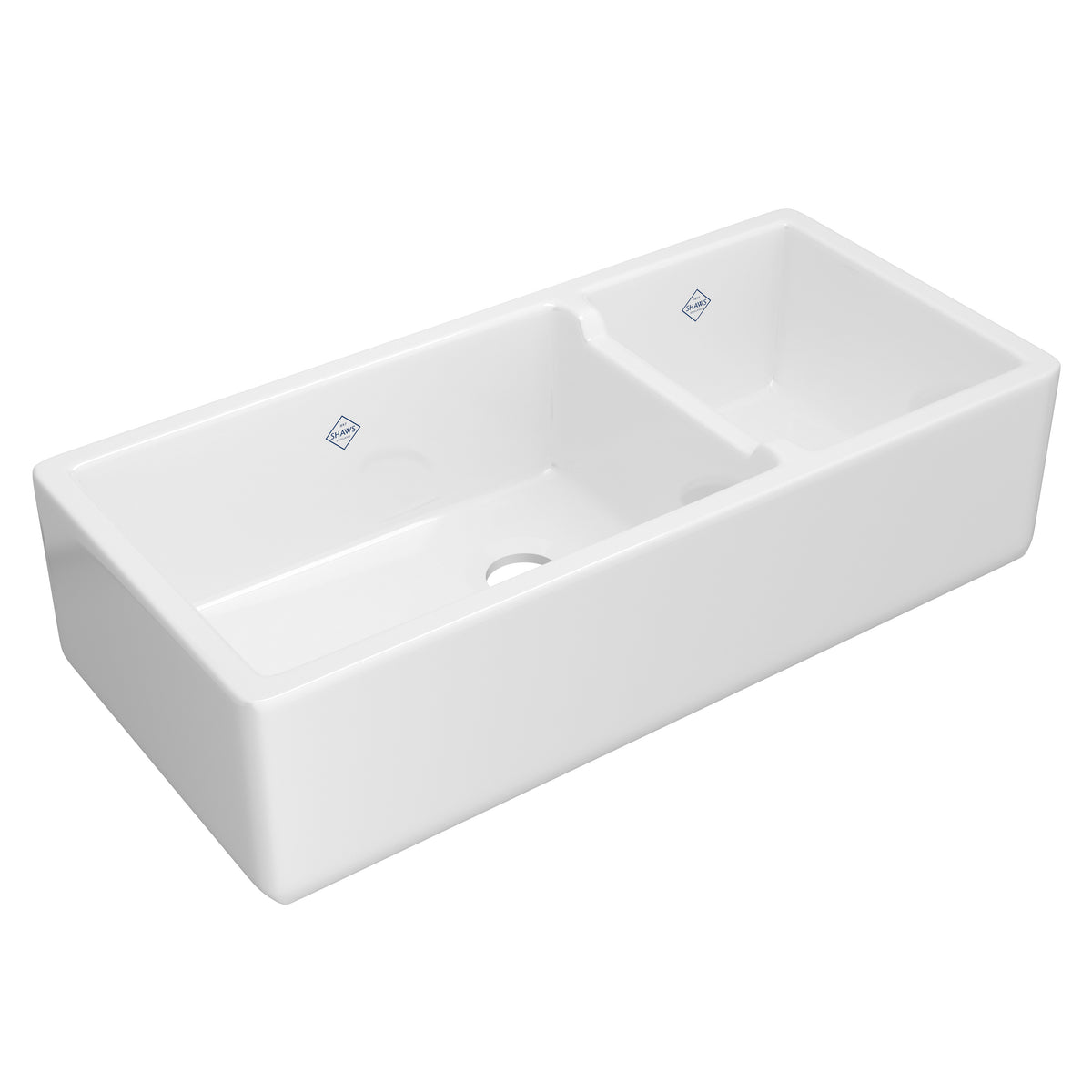 Shaws Lancaster 40" Double Bowl Farmhouse Apron Front Fireclay Kitchen Sink RC4019 - White
