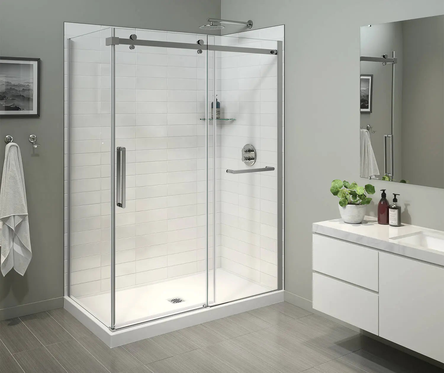 Halo Pro 60 x 36 x 78 3/4 in. 8mm Sliding Shower Door with Towel Bar for Corner Installation with Clear glass in Chrome - Plumbing Market