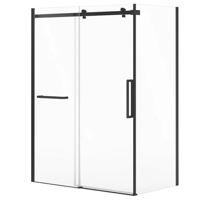 Halo Pro 60 x 36 x 78 3/4 in. 8mm Sliding Shower Door with Towel Bar for Corner Installation with Clear glass in Matte Black - Plumbing Market