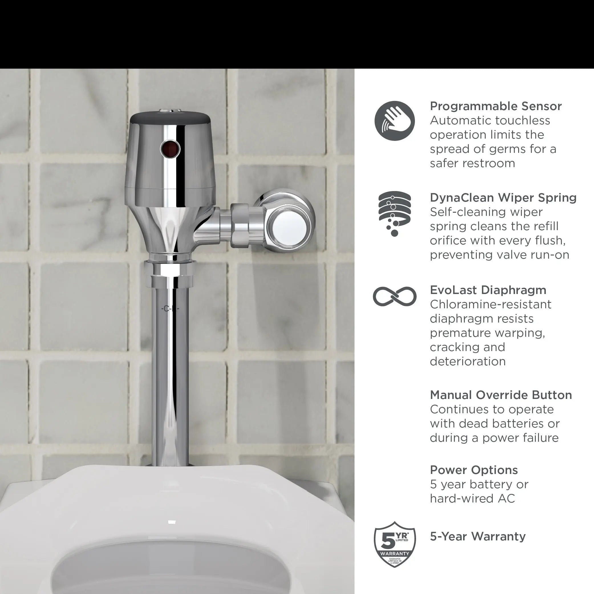 American Standard Ultima Selectronic Exposed Toilet Flush Valve, Diaphragm Type, Base Model, 1.1 gpf/4.2 Lpf 624B111.002 - Plumbing Market