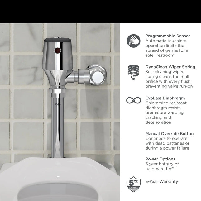 American Standard Ultima Selectronic Exposed Toilet Flush Valve, Diaphragm Type, Battery, 1.28 gpf/4.8 Lpf 6247121.002 - Plumbing Market