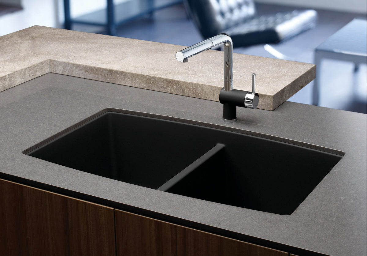 Blanco Performa U 2 33" Undermount SILGRANIT Kitchen Sink installed
