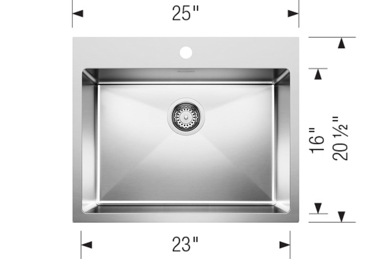 Blanco Quatrus R15 Drop-in 25 Stainless Steel Kitchen Sink dimension drawing