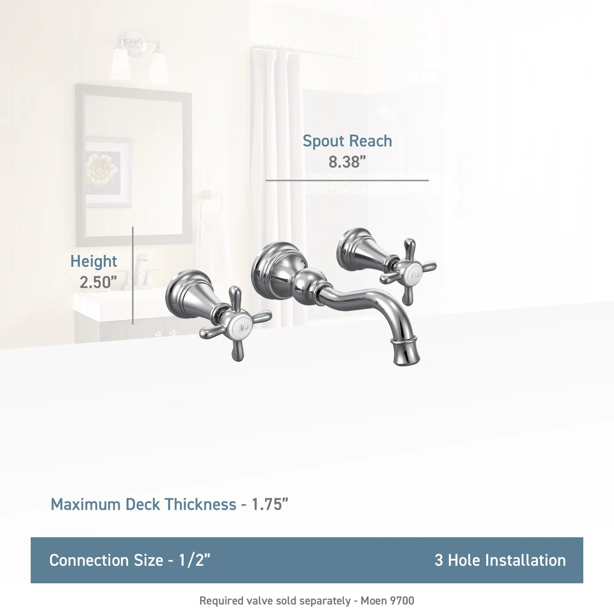 Moen Weymouth Two-Handle High-Arc Wall Mount Bathroom Faucet TS42112 in Brushed Gold (TS42112BG) - view 15