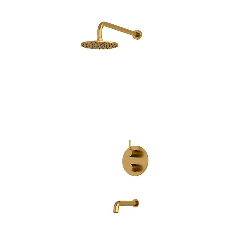 Rubi Vertigo 1/2" Thermostatic Shower Set with 8" Shower Head and 16" Horizontal Arm Brushed Gold RVT831OR