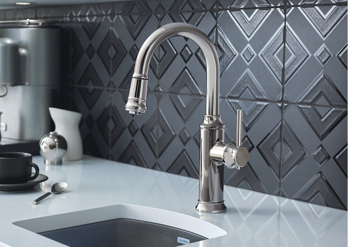 Blanco Empressa bar faucet installed in a kitchen