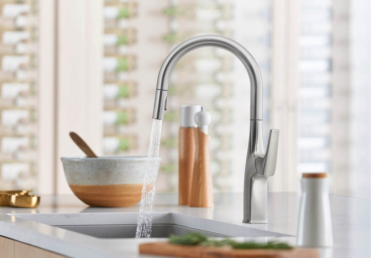Blanco Rivana kitchen faucet installed in a kitchen