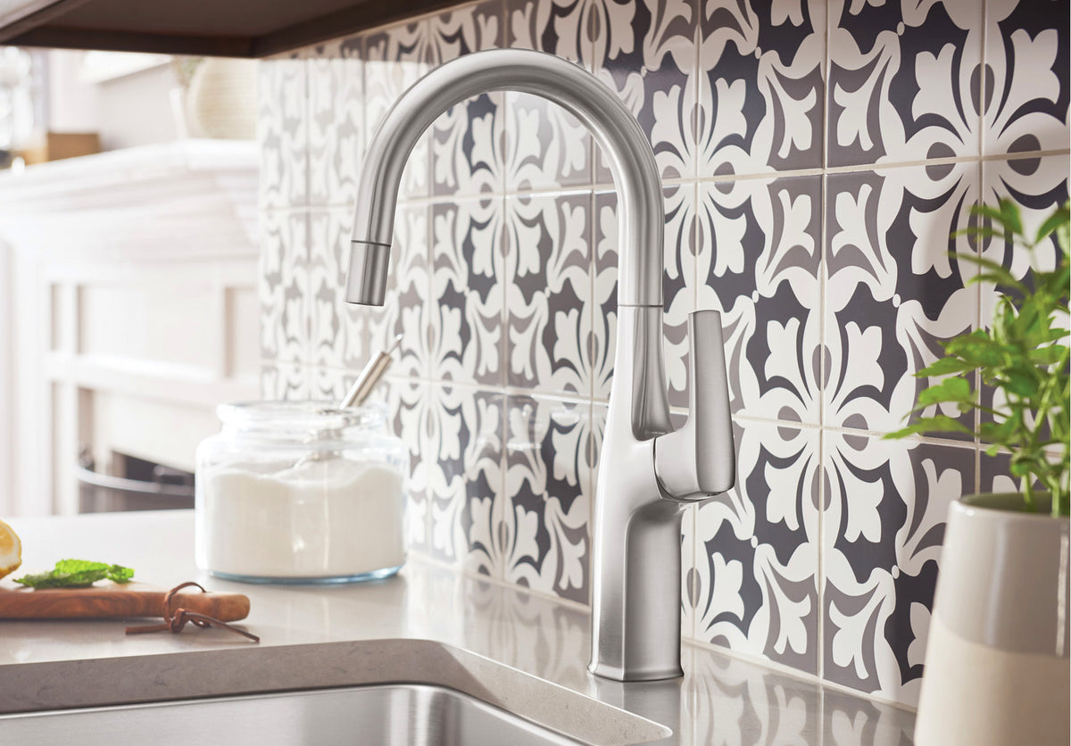 Blanco Rivana bar faucet installed in a kitchen