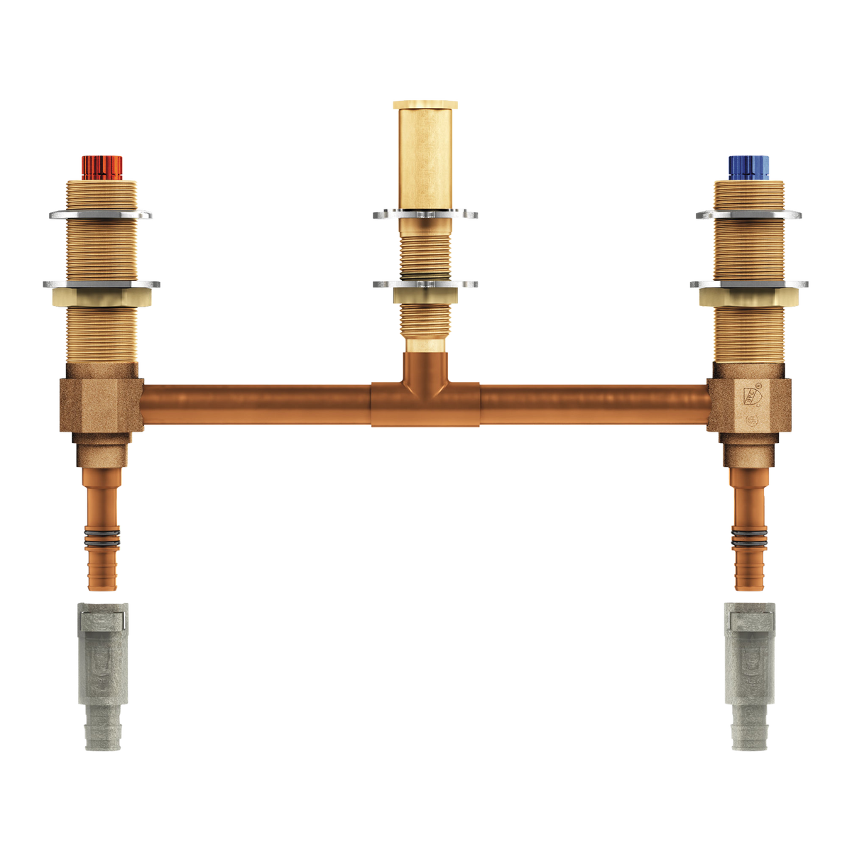 Moen M-Pact Two Handle Roman Tub Valve 10" Centers 1/2" Pex with 1/2" Cold Expansion Pex Adapters 4798 in Chrome (4798)