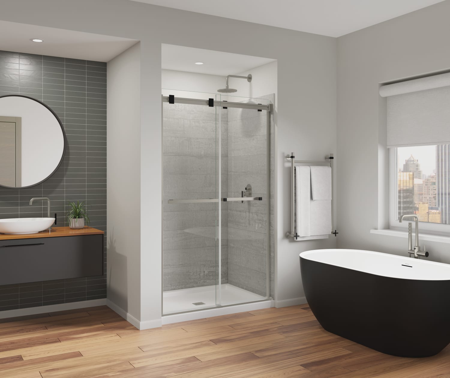 Duel Alto 44-47 X 78 in. 8mm Bypass Shower Door for Alcove Installation with GlassShield® glass in Brushed Nickel & Matte Black - Plumbing Market
