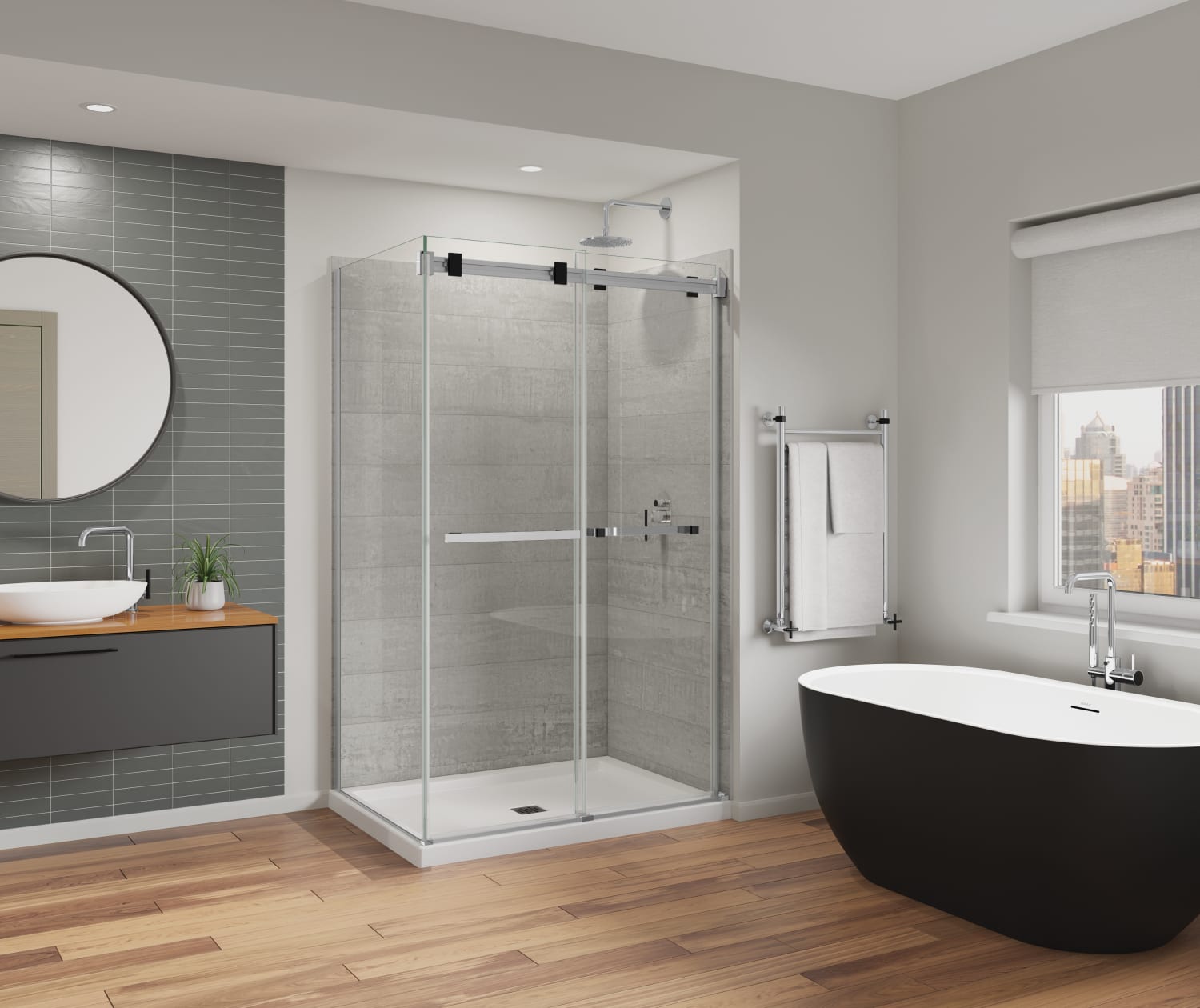Duel Alto 44-47 X 78 in. 8mm Bypass Shower Door for Alcove Installation with GlassShield® glass in Chrome & Matte Black - Plumbing Market