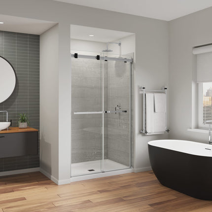 Duel Alto 44-47 X 78 in. 8mm Bypass Shower Door for Alcove Installation with GlassShield® glass in Chrome & Matte Black - Plumbing Market
