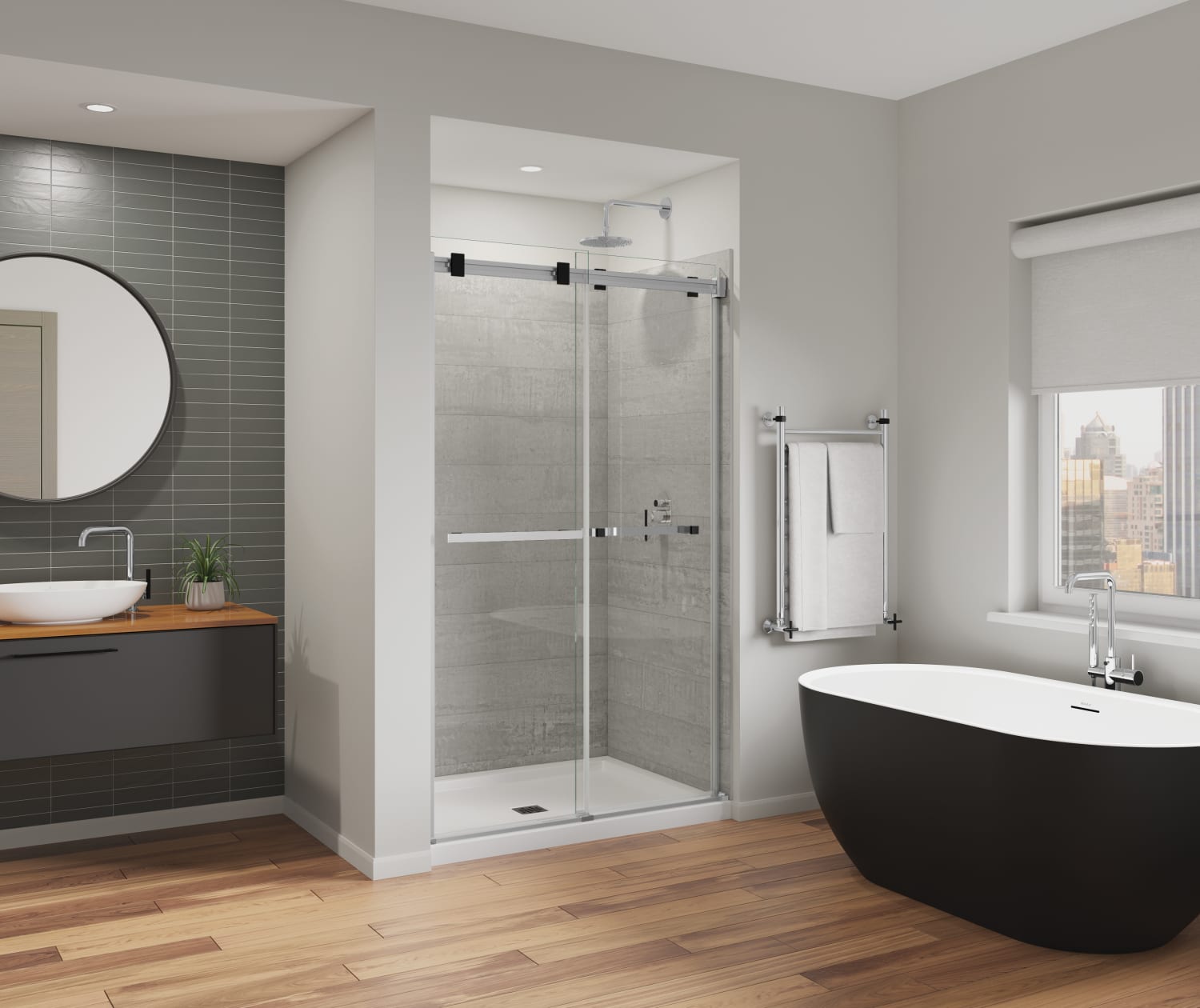 Duel Alto 44-47 X 78 in. 8mm Bypass Shower Door for Alcove Installation with GlassShield® glass in Chrome & Matte Black - Plumbing Market