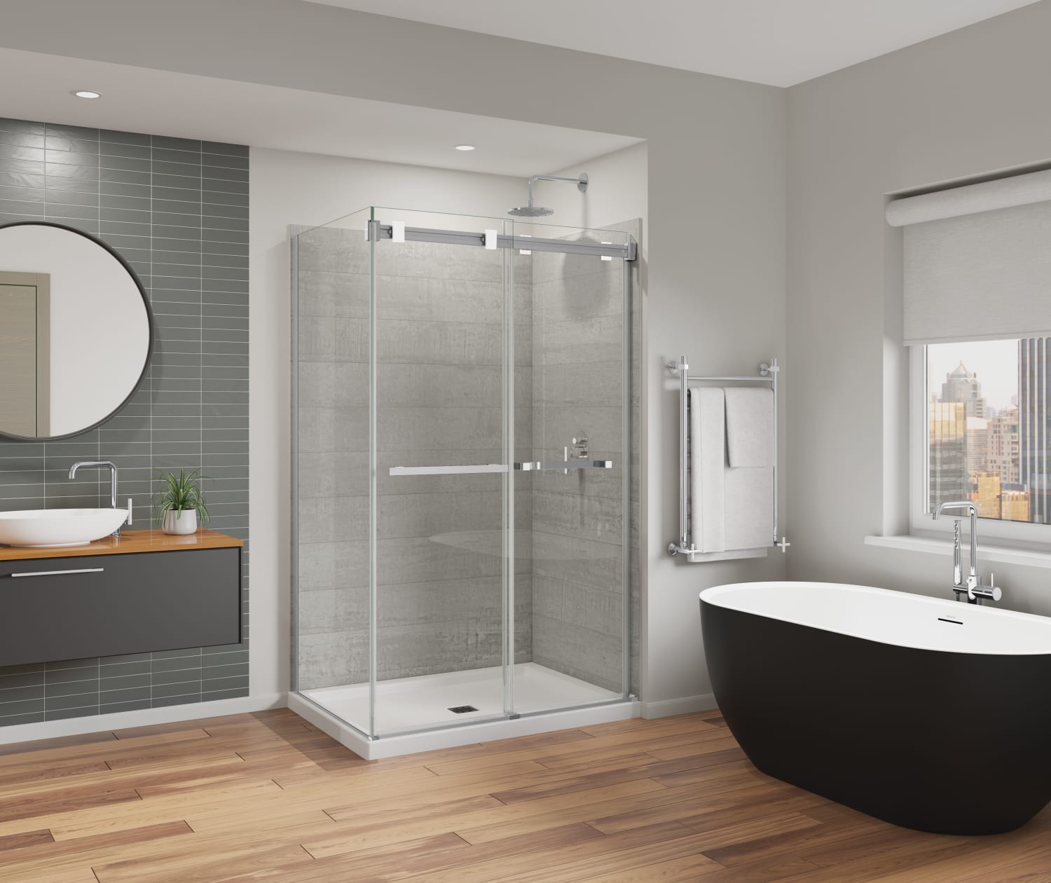 Duel Alto 44-47 X 78 in. 8mm Bypass Shower Door for Alcove Installation with GlassShield® glass in Chrome & Matte White - Plumbing Market