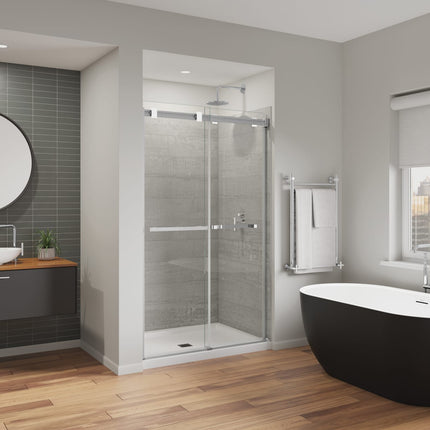 Duel Alto 44-47 X 78 in. 8mm Bypass Shower Door for Alcove Installation with GlassShield® glass in Chrome & Matte White - Plumbing Market