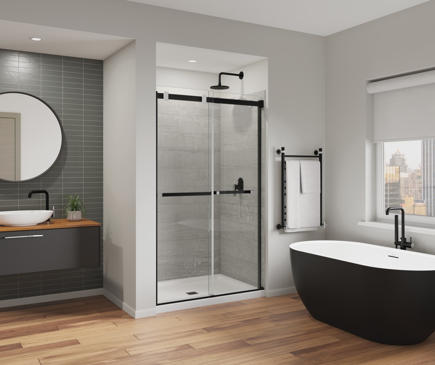 Duel Alto 44-47 X 78 in. 8mm Bypass Shower Door for Alcove Installation with GlassShield® glass in Matte Black & Chrome - Plumbing Market