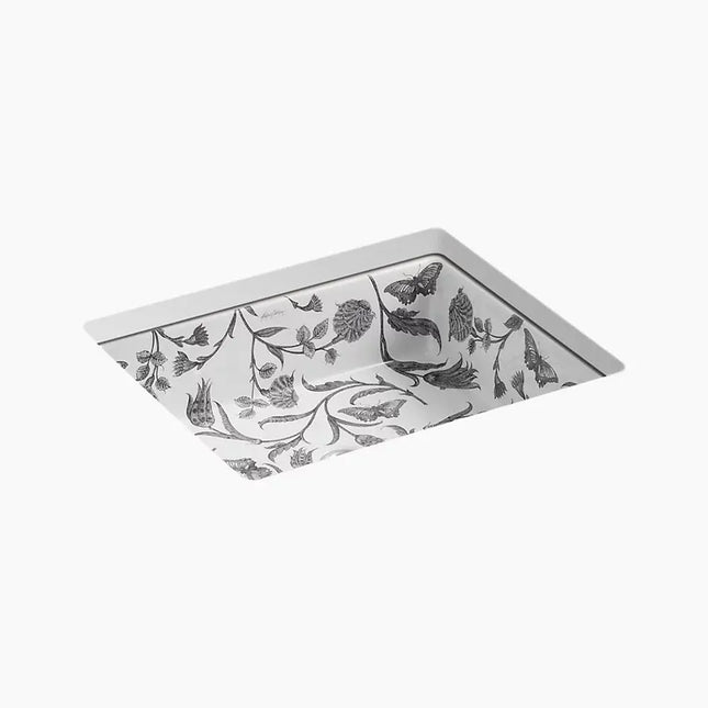 Kohler Botanical Study Kathryn 19-3/4" rectangular undermount bathroom sink, no overflow K-14275-BT-0 - Plumbing Market