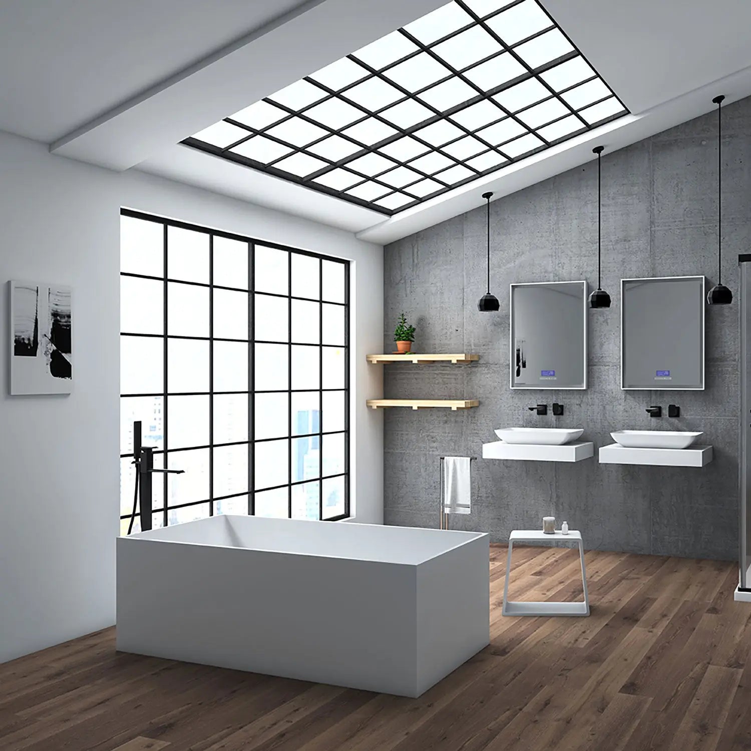 Zitta Bathtub Kuadra slikcast freestanding matte white 63" x 28 11/16" x 21 3/4", stone, Slik Portfolio collection TKA6328FS004 - Plumbing Market