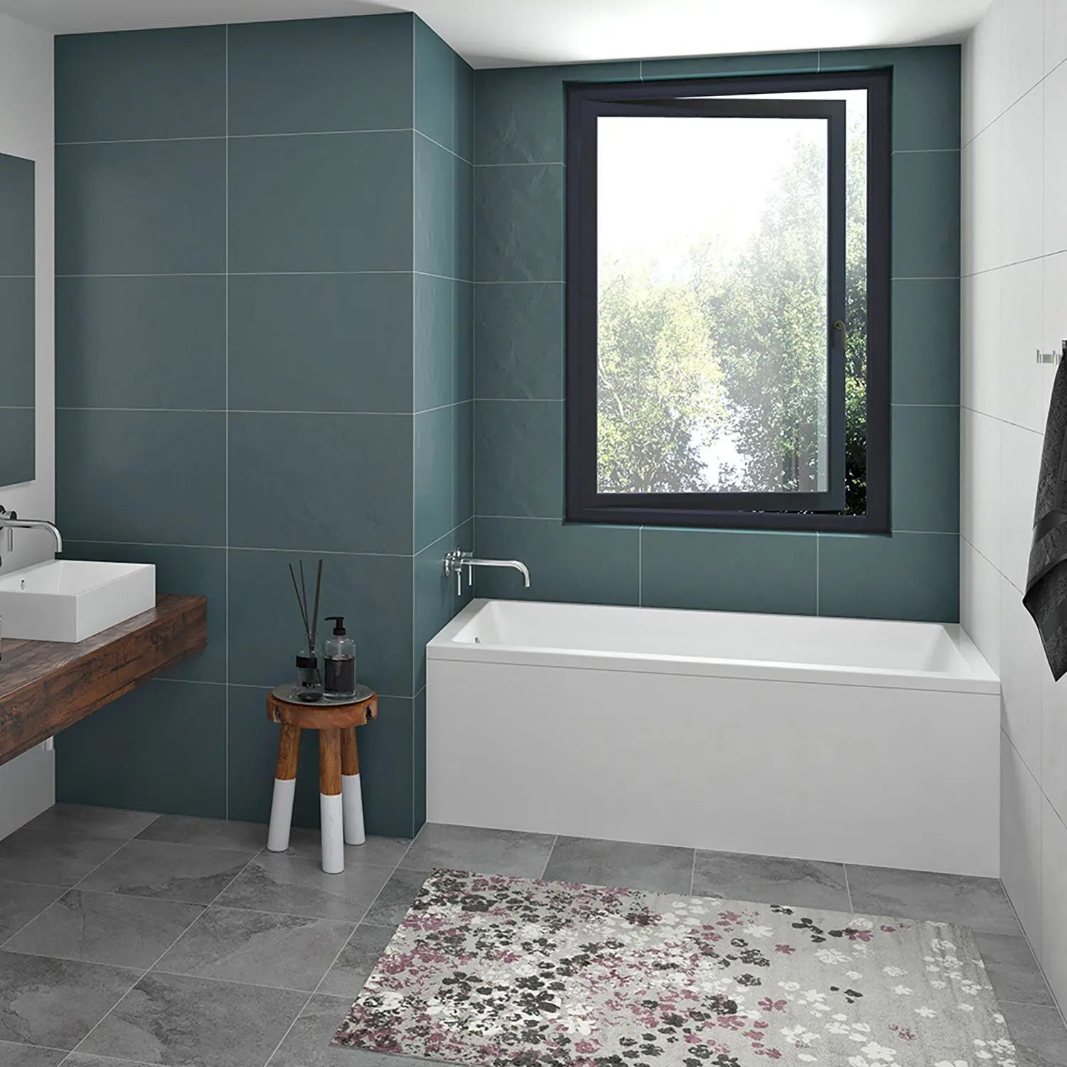 Zitta Bathtub Sala I alcove with skirt 59 3/4" x 31 3/4" x 21" left, acrylic, in alcove, Zitta collection TL16032TA0L1 - Plumbing Market