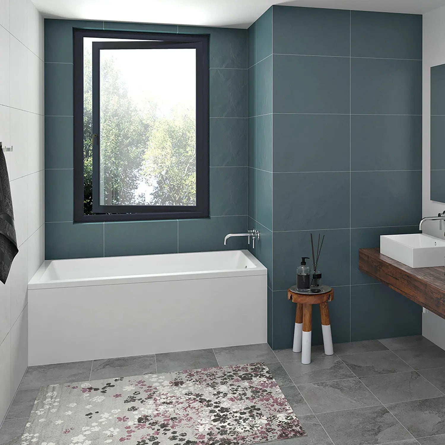 Zitta Bathtub Sala I alcove with skirt 59 3/4" x 31 3/4" x 21" right, acrylic, in alcove, Zitta collection TL16032TA0R1 - Plumbing Market