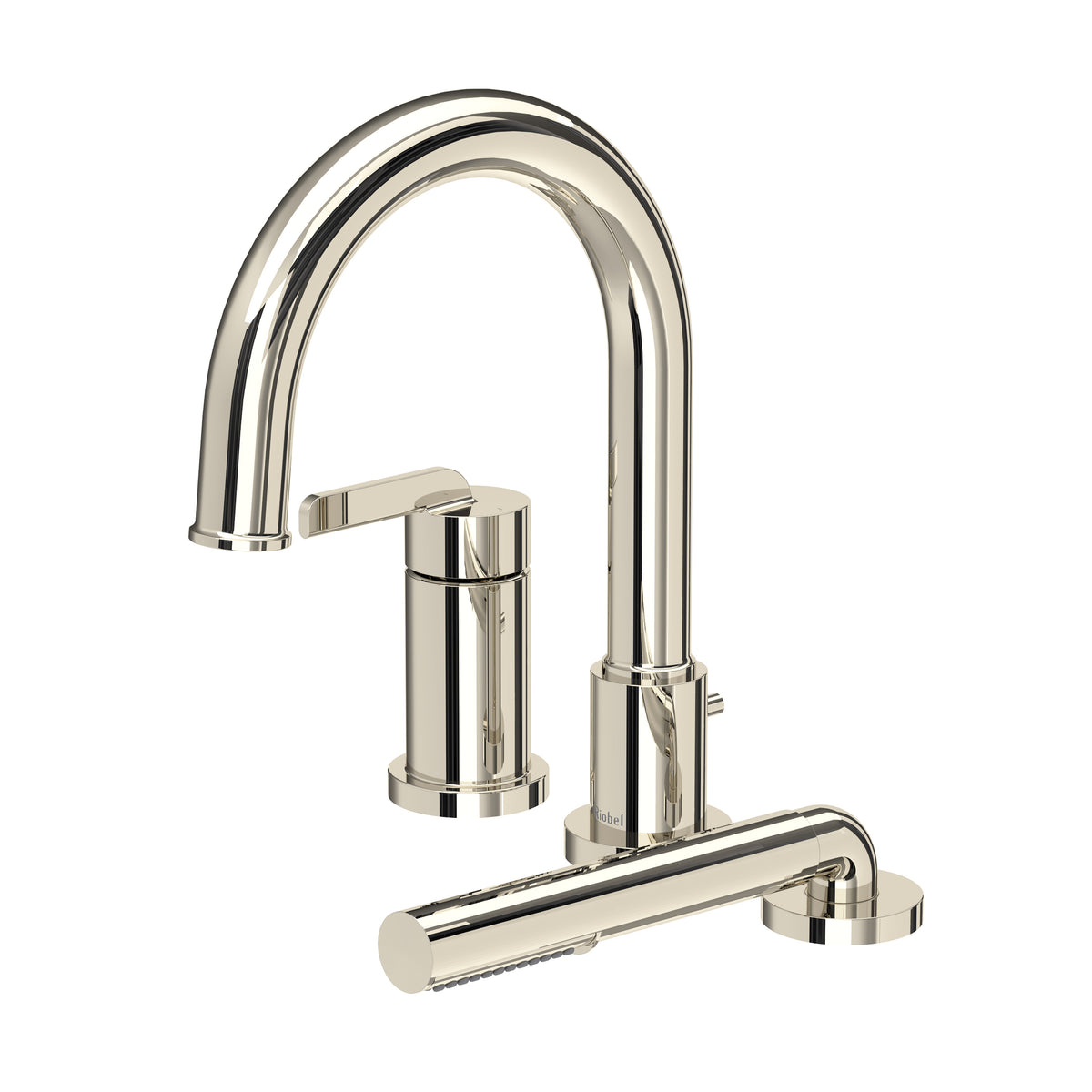 Riobel Authentica 3-Hole Pressure Balance Deck-Mount Tub Filler Trim with Hand Shower - Polished Nickel (TAU16PN)
