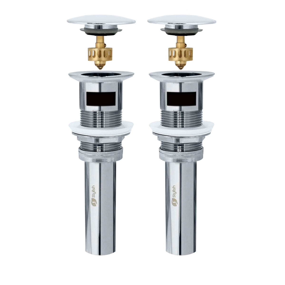 Stylish Pop-Up Bathroom Sink Drains Set with Overflow Polished Chrome D-701C2