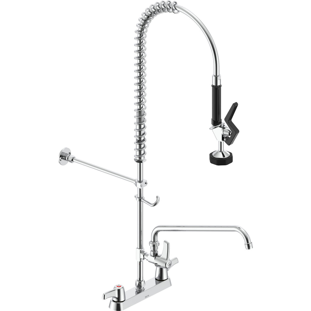 Delta Commercial 55C1283-S8 Two-Handle Deck-mount Pre-Rinse Kitchen Faucet with 14" Add-On Faucet