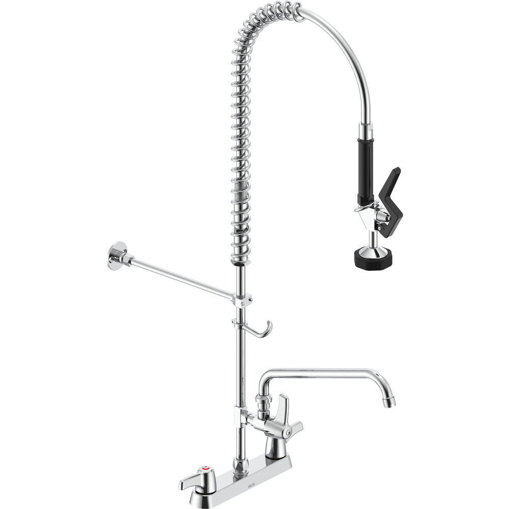 Delta Commercial 55C1293-S7 Two-Handle Deck-mount Pre-Rinse Kitchen Faucet with 11" Add-On Faucet - Chrome