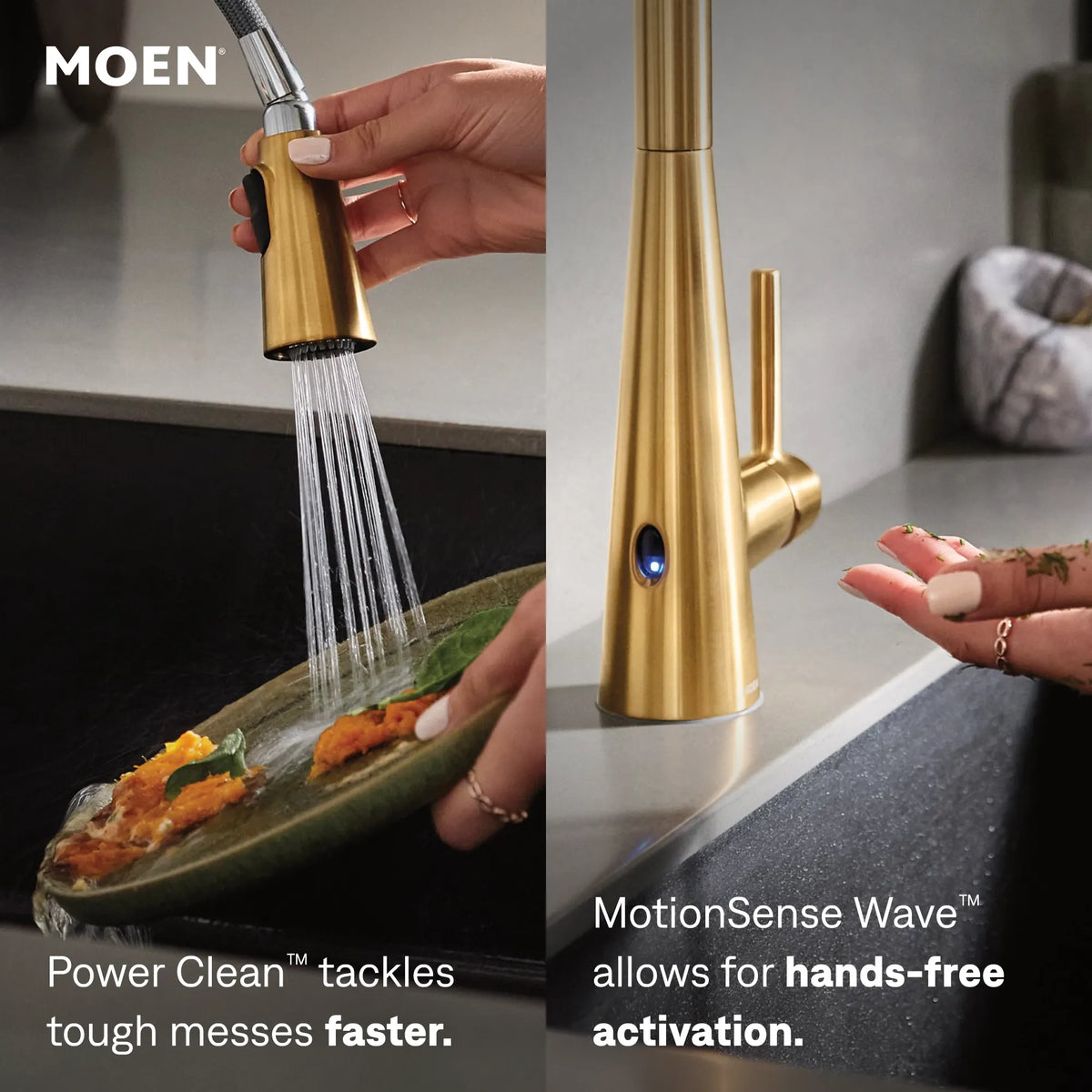 Moen Align MotionSense Wave Single-Sensor Single-Handle High-Arc Pre-Rinse Spring Pulldown Kitchen Faucet 5923EW in Brushed Gold (5923EWBG) - view 9