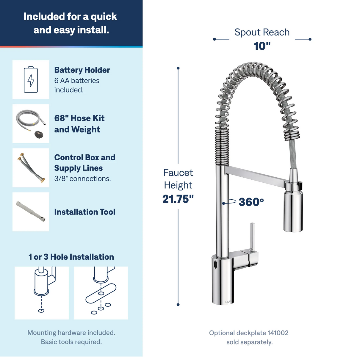 Moen Align MotionSense Wave Single-Sensor Single-Handle High-Arc Pre-Rinse Spring Pulldown Kitchen Faucet 5923EW in Chrome (5923EWC) - view 3