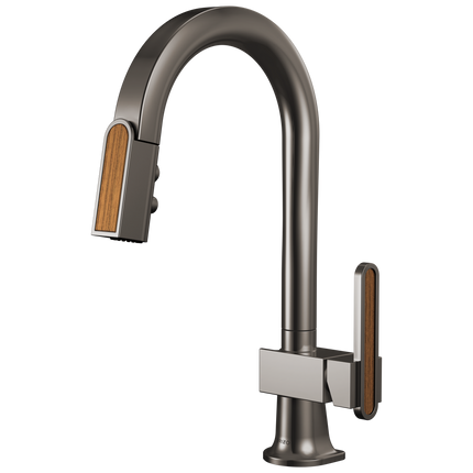 63922LF-BNXWDLHP Brizo Pull-Down Prep Faucet with Arc Spout and Wood Wand - Less Handle - Plumbing Market