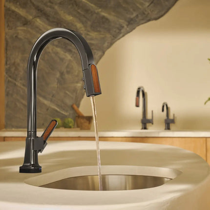 63922LF-BNXWDLHP Brizo Pull-Down Prep Faucet with Arc Spout and Wood Wand - Less Handle - Plumbing Market